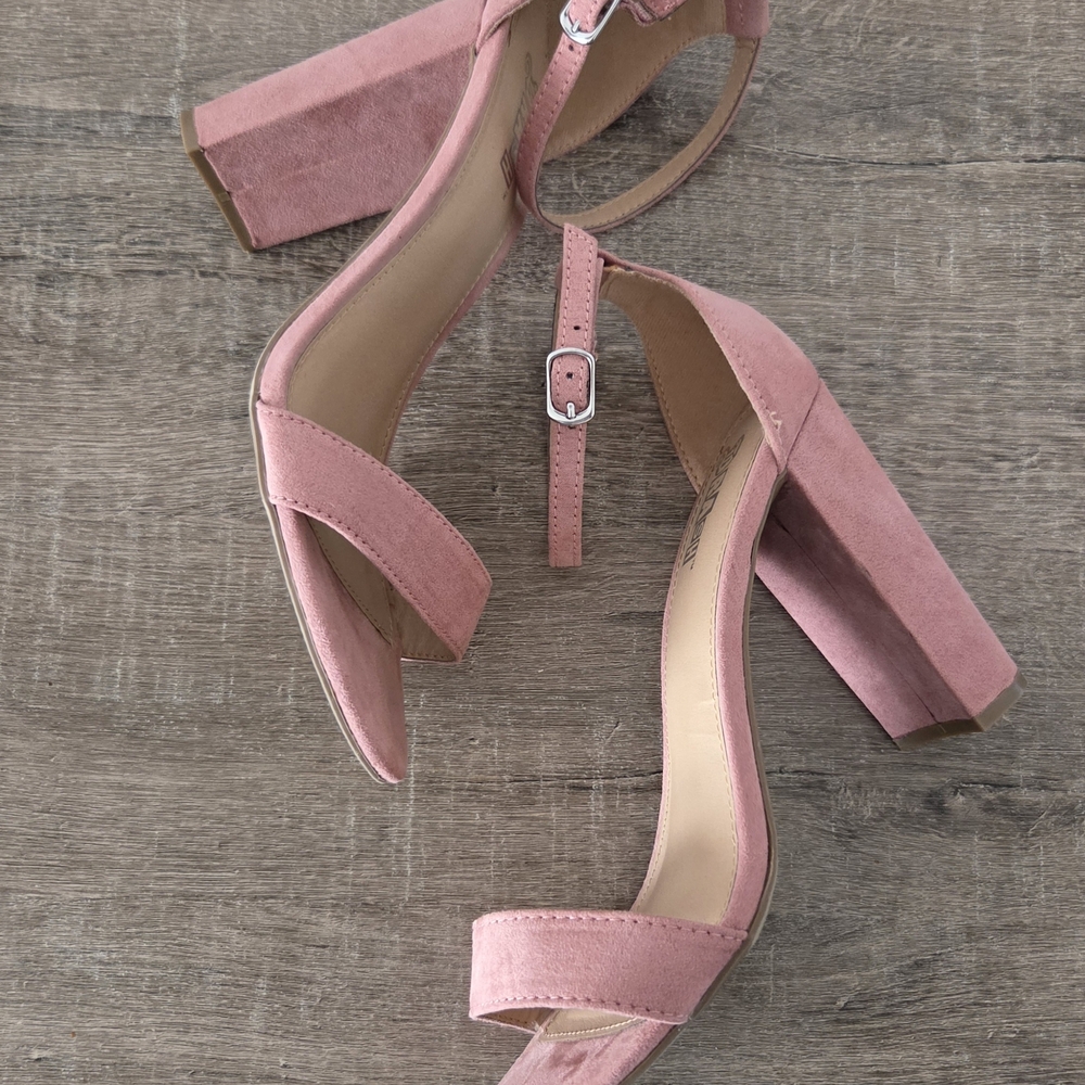 Pink Suede Block Heel Sandals